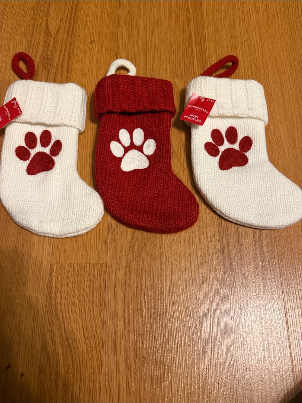 Wondershop Red and White Paw Print Pet Stockings (Set of 3)